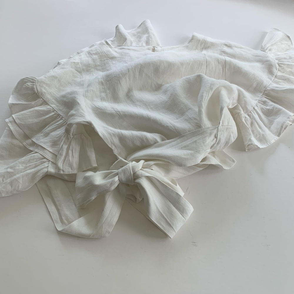 Linen Ruffle Wrap Dress - Picture 3 of 7